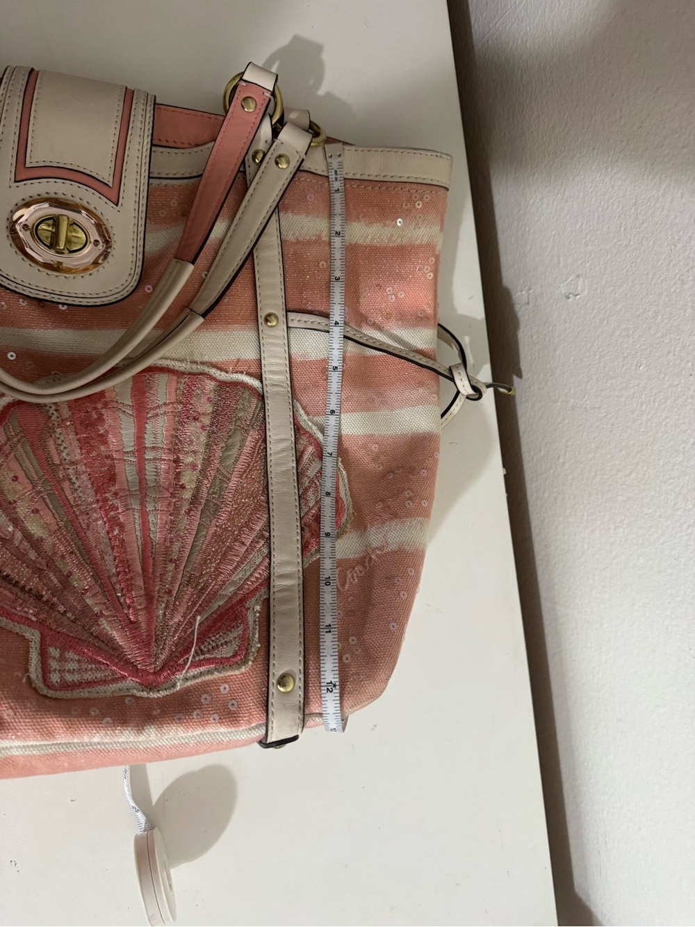 Coach RARE Y2K Audrey Motif Canvas Seashell Medium Cinched Tote - Picture 14 of 16